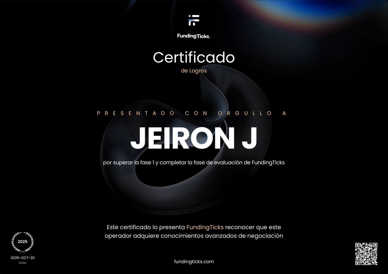 Certificado de fondeo FundingTicks — Jeiron Jiménez